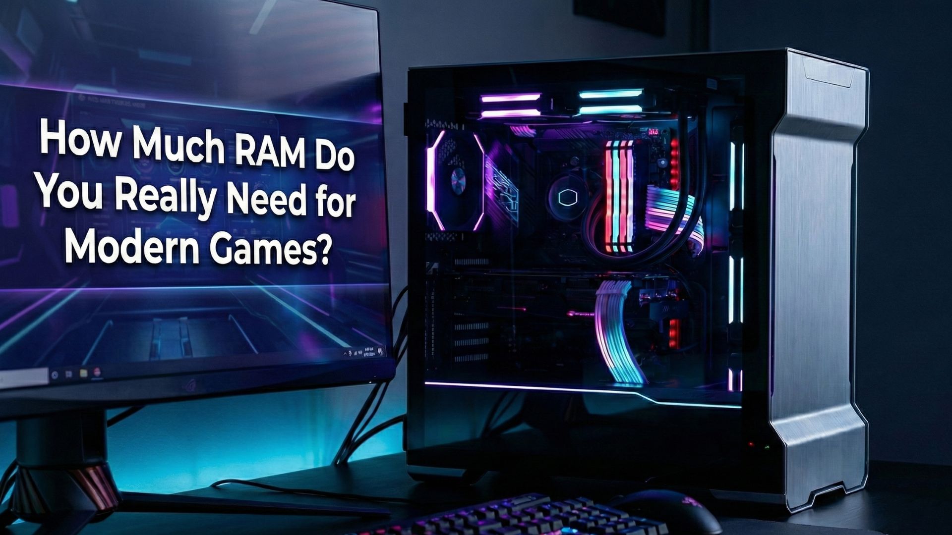 RGB RAM sticks inside a modern gaming PC build showing recommended memory for gaming