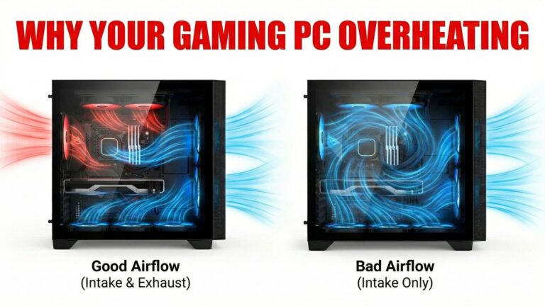 Gaming PC overheating with heat waves and RGB fans inside a transparent case