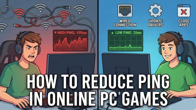 PC gamer reducing ping with wired connection and optimized network settings